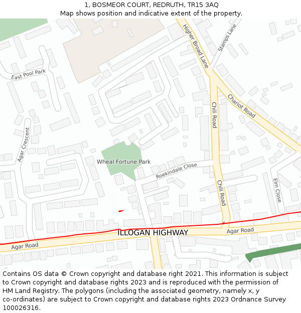 1, BOSMEOR COURT, REDRUTH, TR15 3AQ: Location map and indicative extent of plot