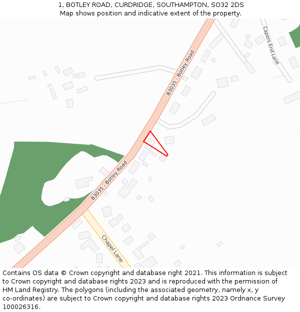 1, BOTLEY ROAD, CURDRIDGE, SOUTHAMPTON, SO32 2DS: Location map and indicative extent of plot