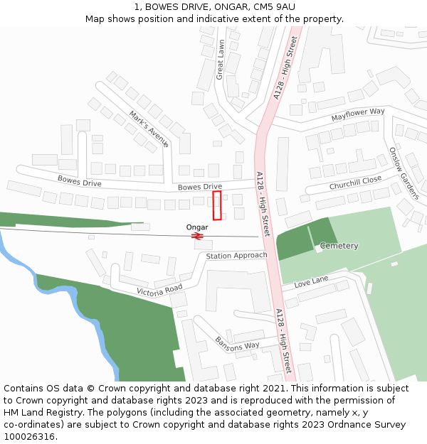 1, BOWES DRIVE, ONGAR, CM5 9AU: Location map and indicative extent of plot