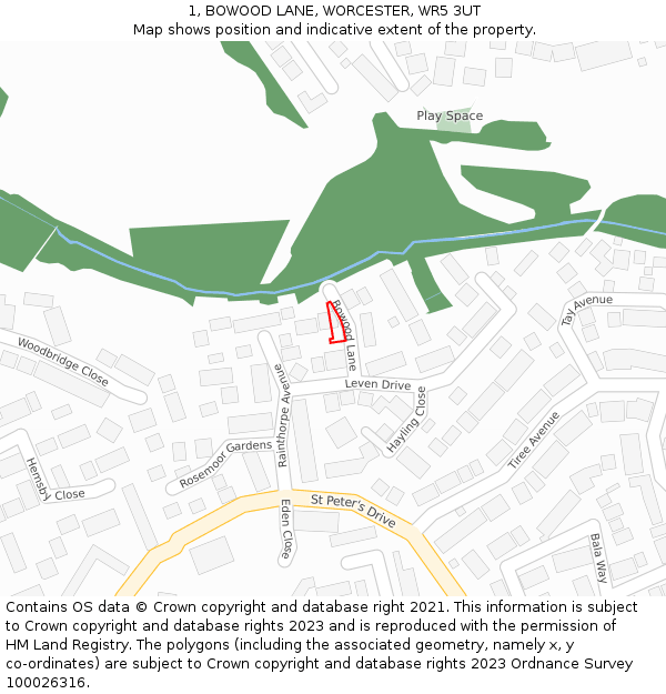 1, BOWOOD LANE, WORCESTER, WR5 3UT: Location map and indicative extent of plot