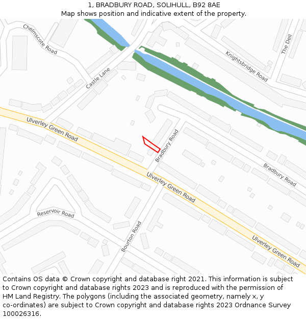 1, BRADBURY ROAD, SOLIHULL, B92 8AE: Location map and indicative extent of plot