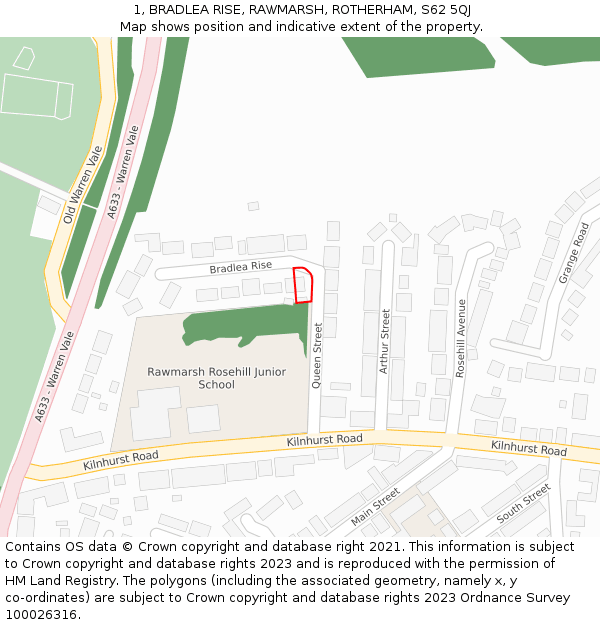 1, BRADLEA RISE, RAWMARSH, ROTHERHAM, S62 5QJ: Location map and indicative extent of plot