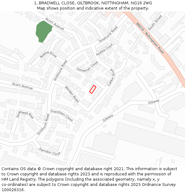 1, BRADWELL CLOSE, GILTBROOK, NOTTINGHAM, NG16 2WG: Location map and indicative extent of plot