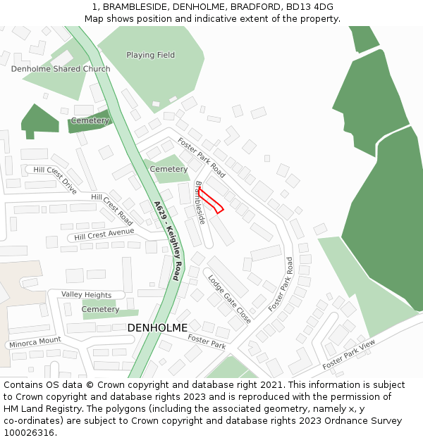 1, BRAMBLESIDE, DENHOLME, BRADFORD, BD13 4DG: Location map and indicative extent of plot