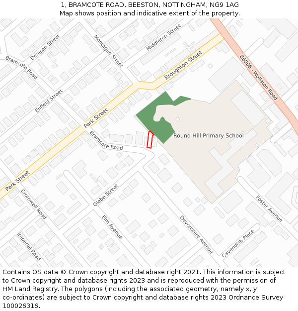 1, BRAMCOTE ROAD, BEESTON, NOTTINGHAM, NG9 1AG: Location map and indicative extent of plot