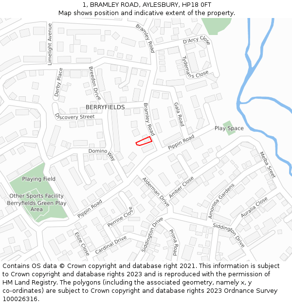 1, BRAMLEY ROAD, AYLESBURY, HP18 0FT: Location map and indicative extent of plot