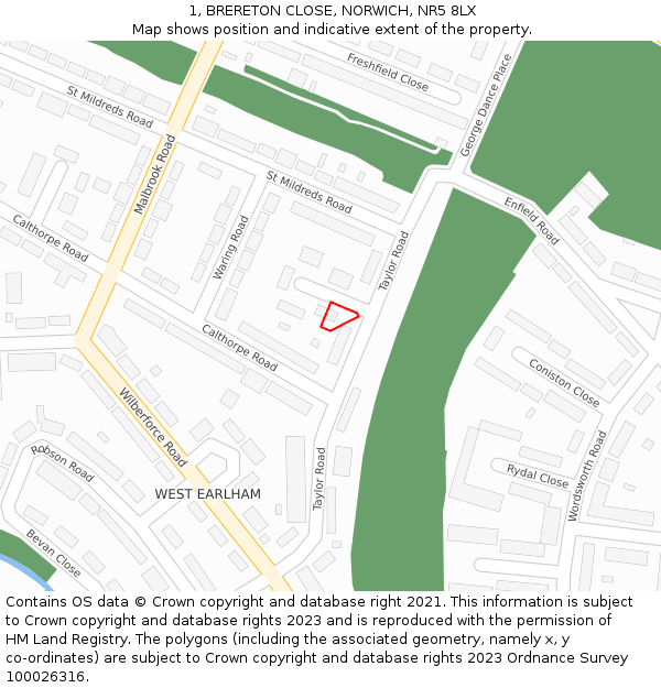 1, BRERETON CLOSE, NORWICH, NR5 8LX: Location map and indicative extent of plot