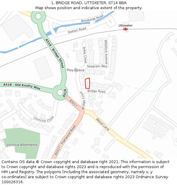 1, BRIDGE ROAD, UTTOXETER, ST14 8BA: Location map and indicative extent of plot