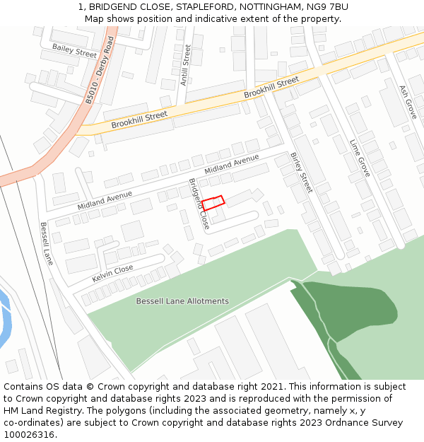 1, BRIDGEND CLOSE, STAPLEFORD, NOTTINGHAM, NG9 7BU: Location map and indicative extent of plot