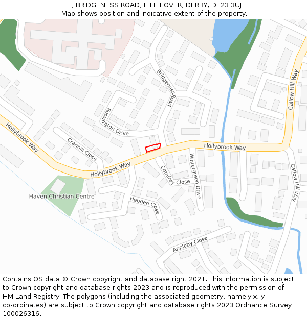 1, BRIDGENESS ROAD, LITTLEOVER, DERBY, DE23 3UJ: Location map and indicative extent of plot