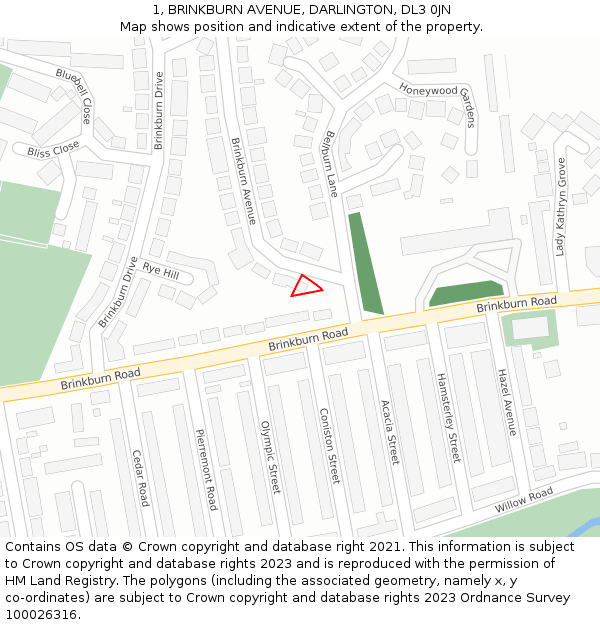 1, BRINKBURN AVENUE, DARLINGTON, DL3 0JN: Location map and indicative extent of plot