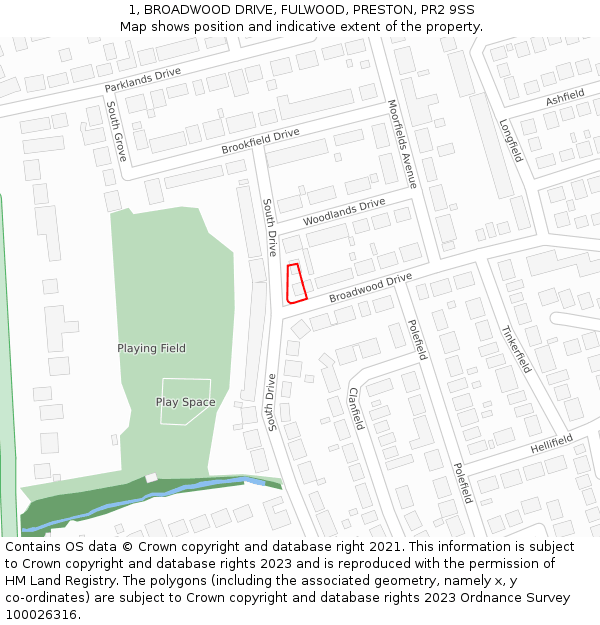1, BROADWOOD DRIVE, FULWOOD, PRESTON, PR2 9SS: Location map and indicative extent of plot