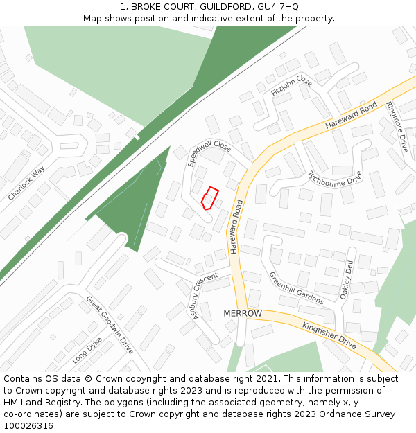 1, BROKE COURT, GUILDFORD, GU4 7HQ: Location map and indicative extent of plot