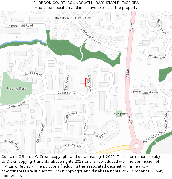 1, BROOK COURT, ROUNDSWELL, BARNSTAPLE, EX31 3RA: Location map and indicative extent of plot
