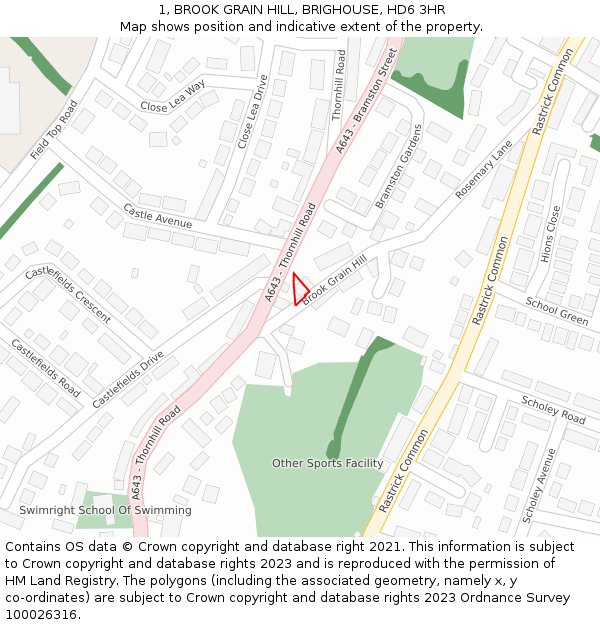 1, BROOK GRAIN HILL, BRIGHOUSE, HD6 3HR: Location map and indicative extent of plot