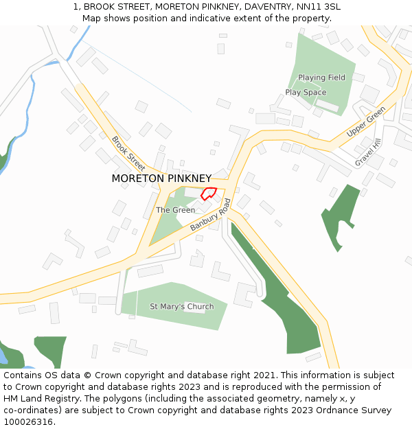 1, BROOK STREET, MORETON PINKNEY, DAVENTRY, NN11 3SL: Location map and indicative extent of plot