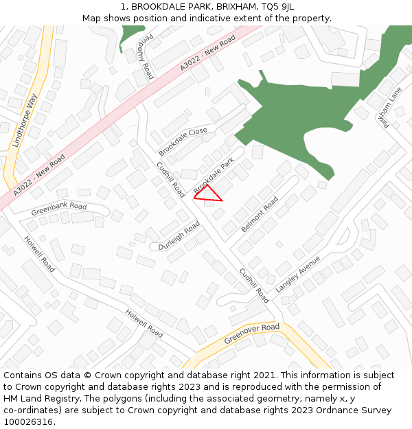 1, BROOKDALE PARK, BRIXHAM, TQ5 9JL: Location map and indicative extent of plot