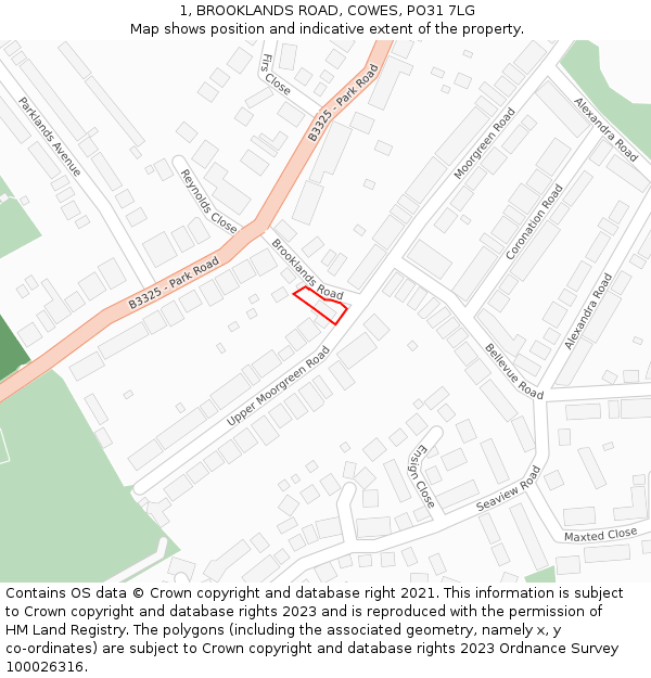 1, BROOKLANDS ROAD, COWES, PO31 7LG: Location map and indicative extent of plot