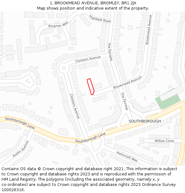 1, BROOKMEAD AVENUE, BROMLEY, BR1 2JX: Location map and indicative extent of plot