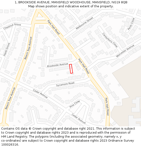 1, BROOKSIDE AVENUE, MANSFIELD WOODHOUSE, MANSFIELD, NG19 8QB: Location map and indicative extent of plot