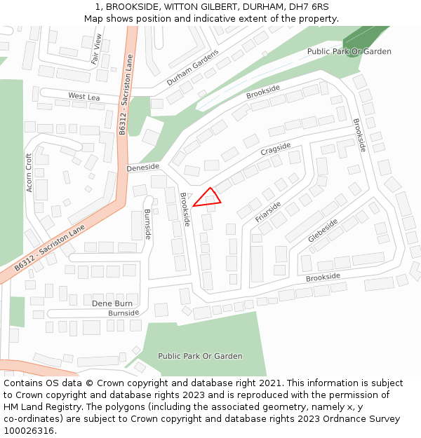 1, BROOKSIDE, WITTON GILBERT, DURHAM, DH7 6RS: Location map and indicative extent of plot