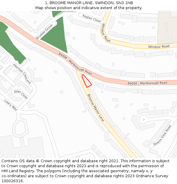 1, BROOME MANOR LANE, SWINDON, SN3 1NB: Location map and indicative extent of plot