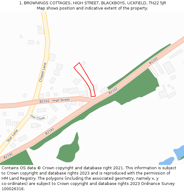 1, BROWNINGS COTTAGES, HIGH STREET, BLACKBOYS, UCKFIELD, TN22 5JR: Location map and indicative extent of plot