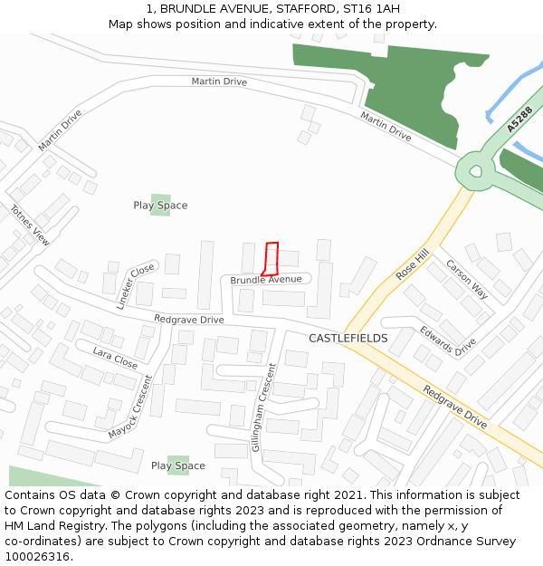 1, BRUNDLE AVENUE, STAFFORD, ST16 1AH: Location map and indicative extent of plot