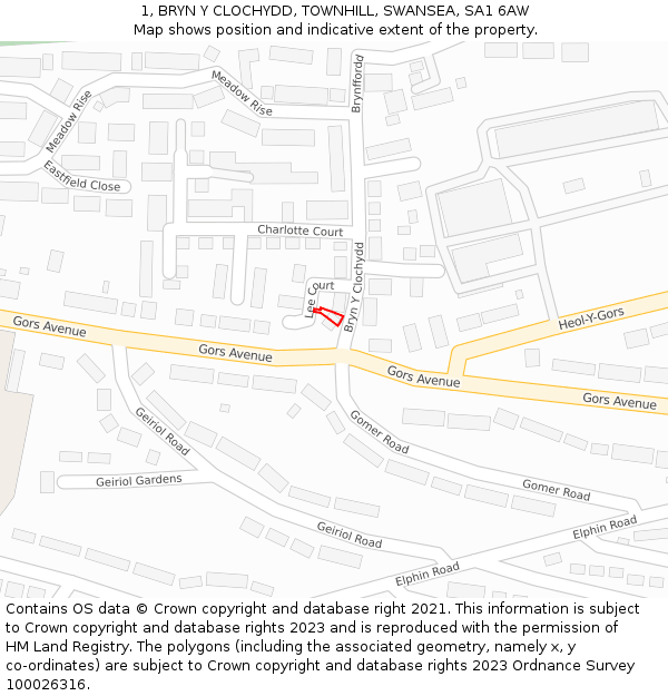 1, BRYN Y CLOCHYDD, TOWNHILL, SWANSEA, SA1 6AW: Location map and indicative extent of plot