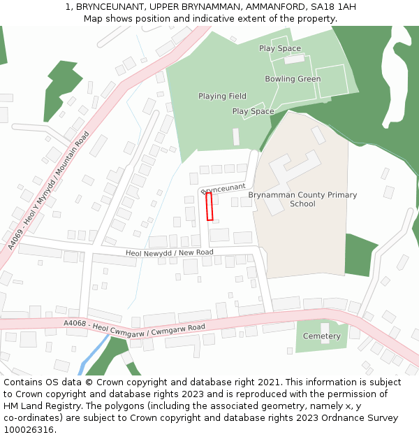 1, BRYNCEUNANT, UPPER BRYNAMMAN, AMMANFORD, SA18 1AH: Location map and indicative extent of plot