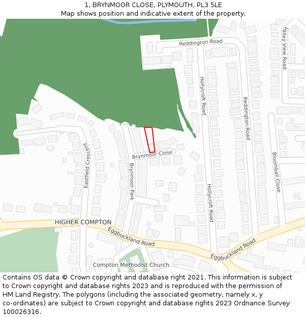 1, BRYNMOOR CLOSE, PLYMOUTH, PL3 5LE: Location map and indicative extent of plot