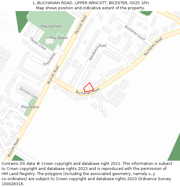 1, BUCHANAN ROAD, UPPER ARNCOTT, BICESTER, OX25 1PH: Location map and indicative extent of plot