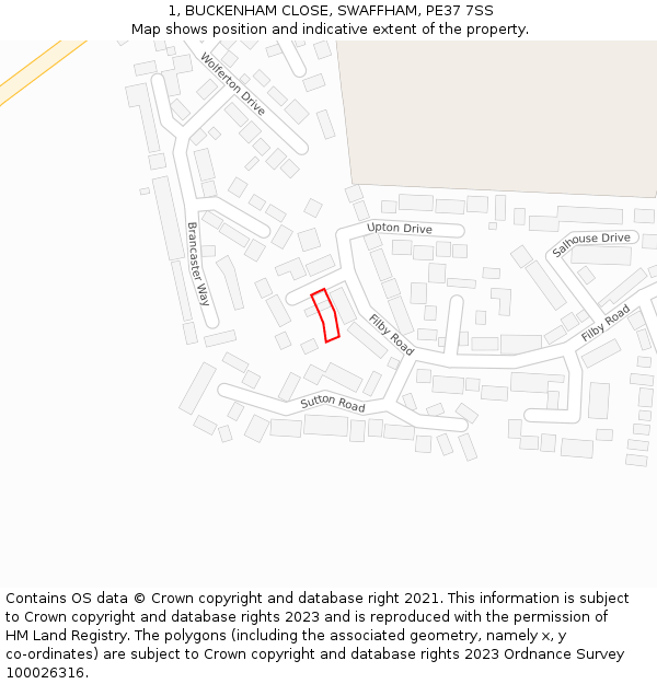 1, BUCKENHAM CLOSE, SWAFFHAM, PE37 7SS: Location map and indicative extent of plot