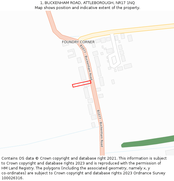 1, BUCKENHAM ROAD, ATTLEBOROUGH, NR17 1NQ: Location map and indicative extent of plot