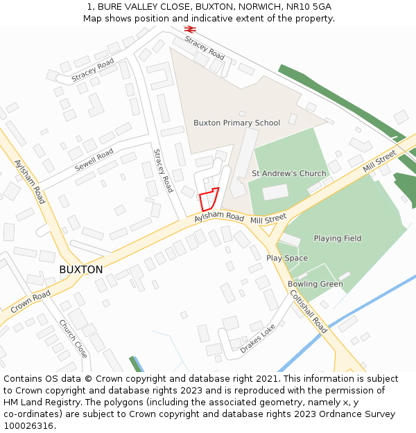 1, BURE VALLEY CLOSE, BUXTON, NORWICH, NR10 5GA: Location map and indicative extent of plot