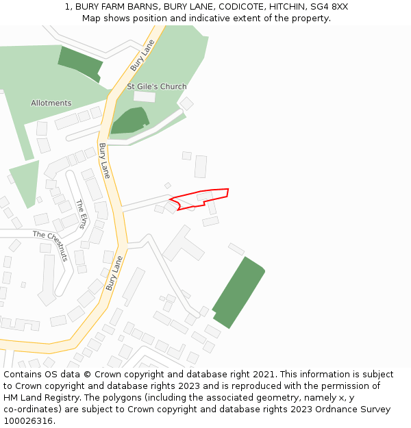 1, BURY FARM BARNS, BURY LANE, CODICOTE, HITCHIN, SG4 8XX: Location map and indicative extent of plot