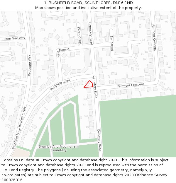 1, BUSHFIELD ROAD, SCUNTHORPE, DN16 1ND: Location map and indicative extent of plot