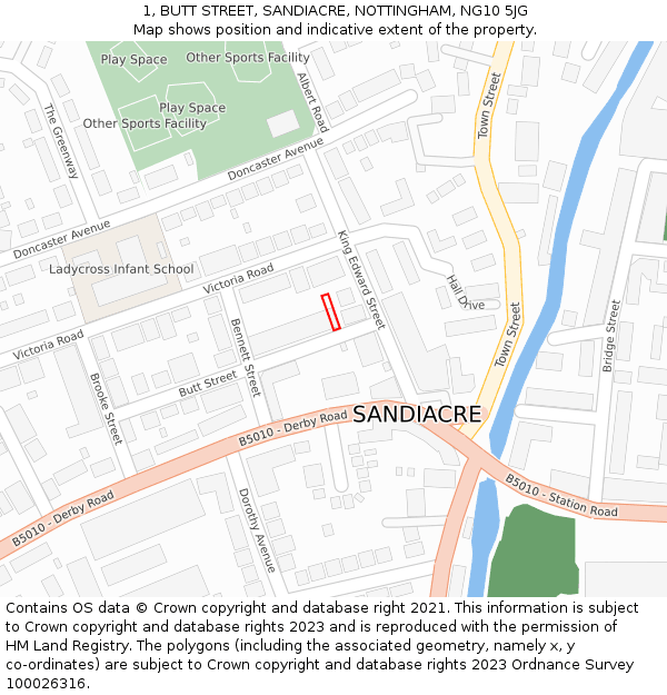 1, BUTT STREET, SANDIACRE, NOTTINGHAM, NG10 5JG: Location map and indicative extent of plot