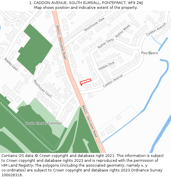 1, CADDON AVENUE, SOUTH ELMSALL, PONTEFRACT, WF9 2WJ: Location map and indicative extent of plot