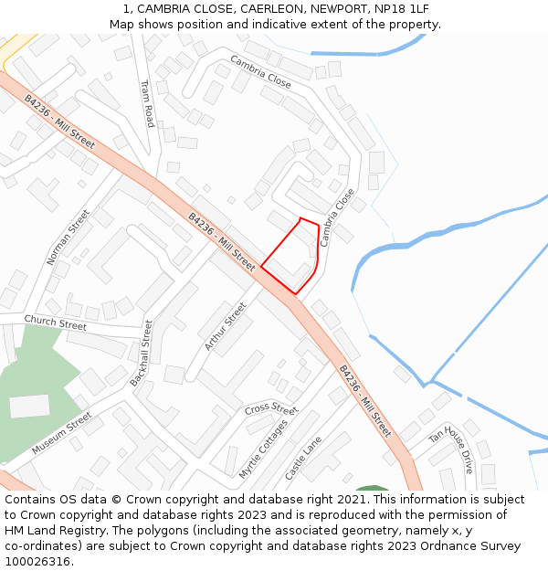 1, CAMBRIA CLOSE, CAERLEON, NEWPORT, NP18 1LF: Location map and indicative extent of plot