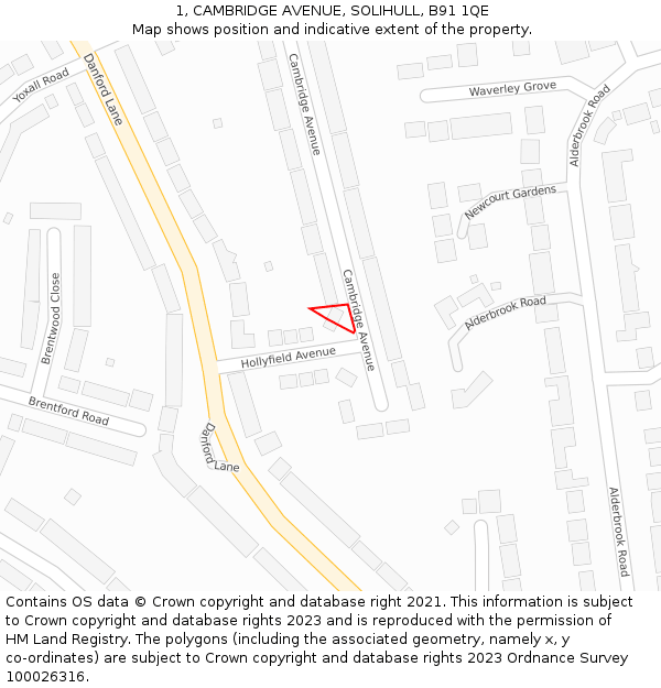 1, CAMBRIDGE AVENUE, SOLIHULL, B91 1QE: Location map and indicative extent of plot
