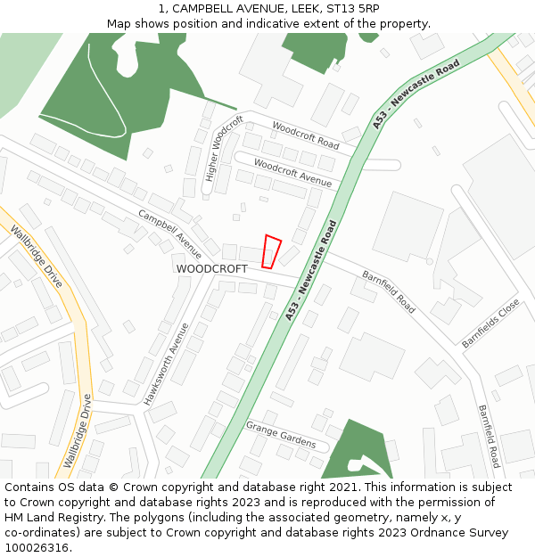 1, CAMPBELL AVENUE, LEEK, ST13 5RP: Location map and indicative extent of plot