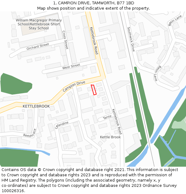 1, CAMPION DRIVE, TAMWORTH, B77 1BD: Location map and indicative extent of plot