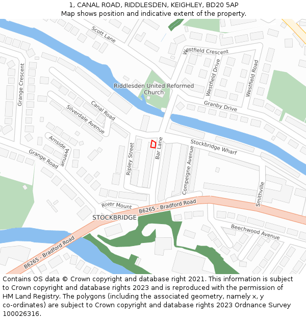 1, CANAL ROAD, RIDDLESDEN, KEIGHLEY, BD20 5AP: Location map and indicative extent of plot