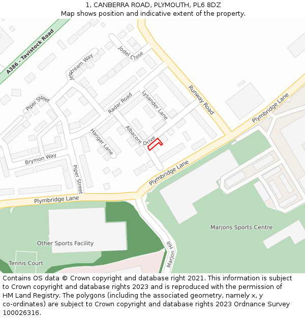 1, CANBERRA ROAD, PLYMOUTH, PL6 8DZ: Location map and indicative extent of plot