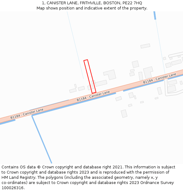 1, CANISTER LANE, FRITHVILLE, BOSTON, PE22 7HQ: Location map and indicative extent of plot