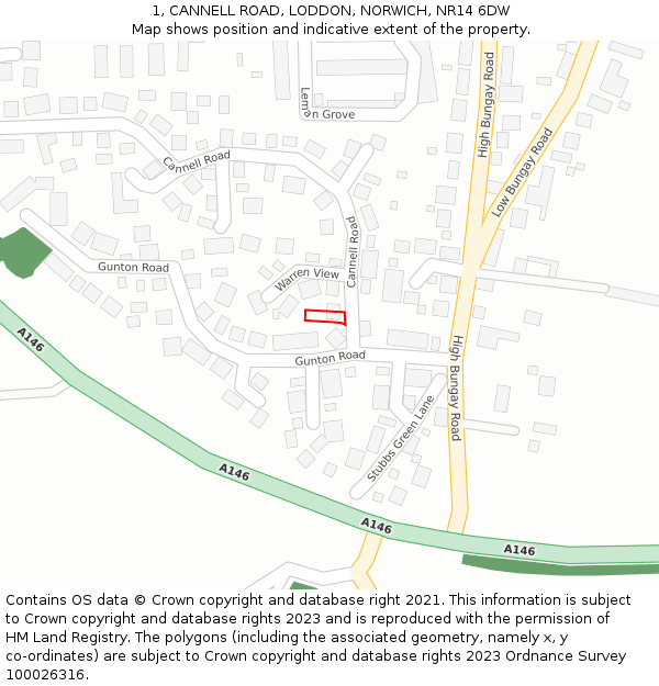 1, CANNELL ROAD, LODDON, NORWICH, NR14 6DW: Location map and indicative extent of plot