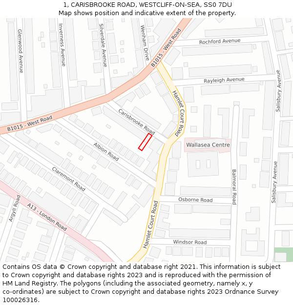 1, CARISBROOKE ROAD, WESTCLIFF-ON-SEA, SS0 7DU: Location map and indicative extent of plot