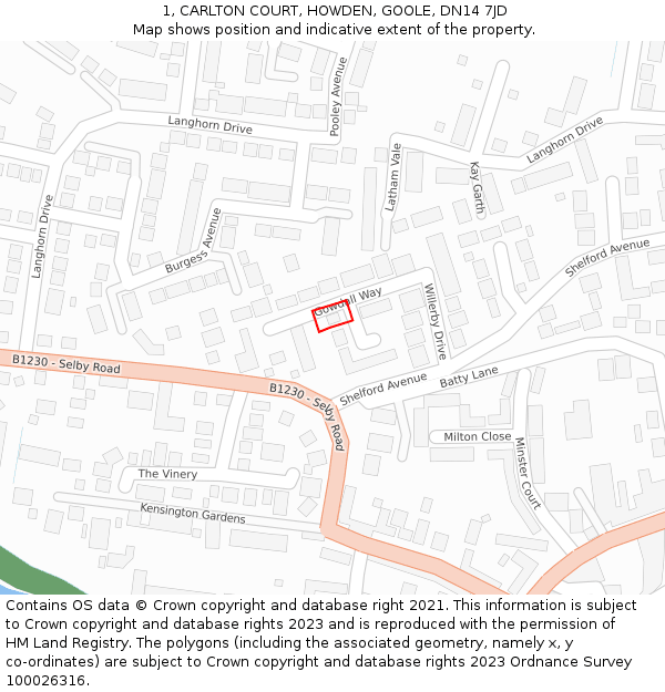 1, CARLTON COURT, HOWDEN, GOOLE, DN14 7JD: Location map and indicative extent of plot