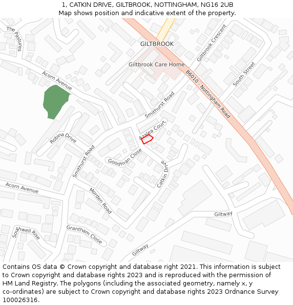 1, CATKIN DRIVE, GILTBROOK, NOTTINGHAM, NG16 2UB: Location map and indicative extent of plot
